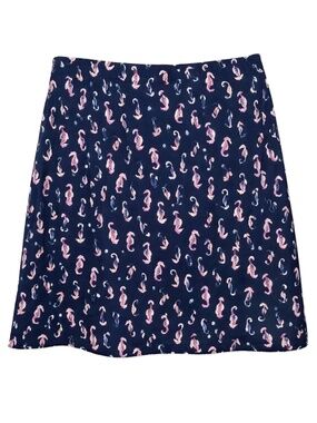 J Jill Pull On Skirt A Line Jersey Knit Seahorse Print Blue Size Small